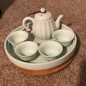 6 pc mint green ceramic tea set